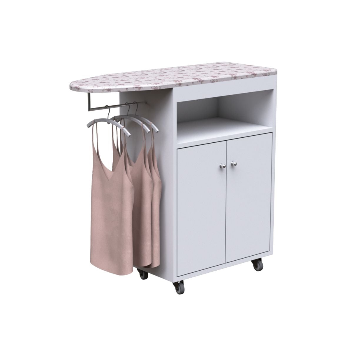 MUEBLE PLANCHADOR MOVIBLE CON PORTACAMISAS - COLOR BLANCO - 1