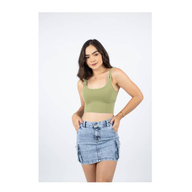 FALDA MINI MUJER CARGO JEAN STRECH - 1