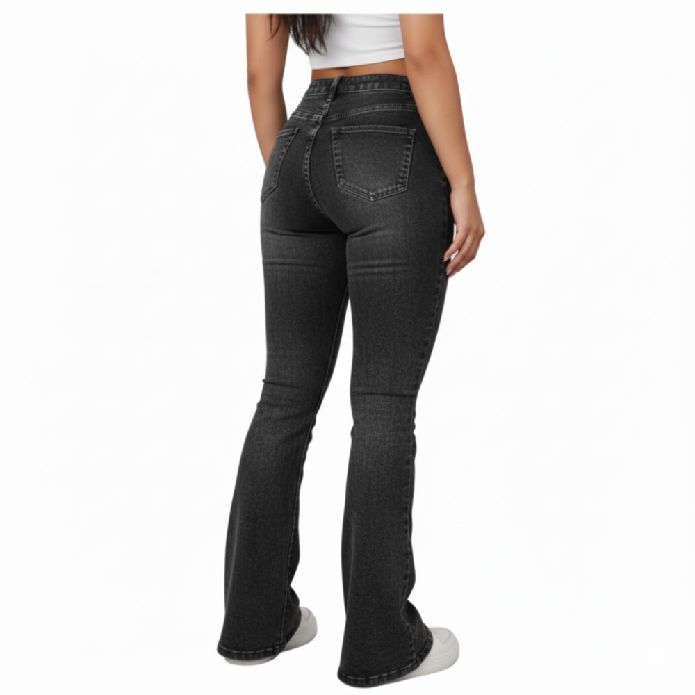 PANTALÓN MUJER GRIS OSCURO FLARE JEANS STRECH - 2