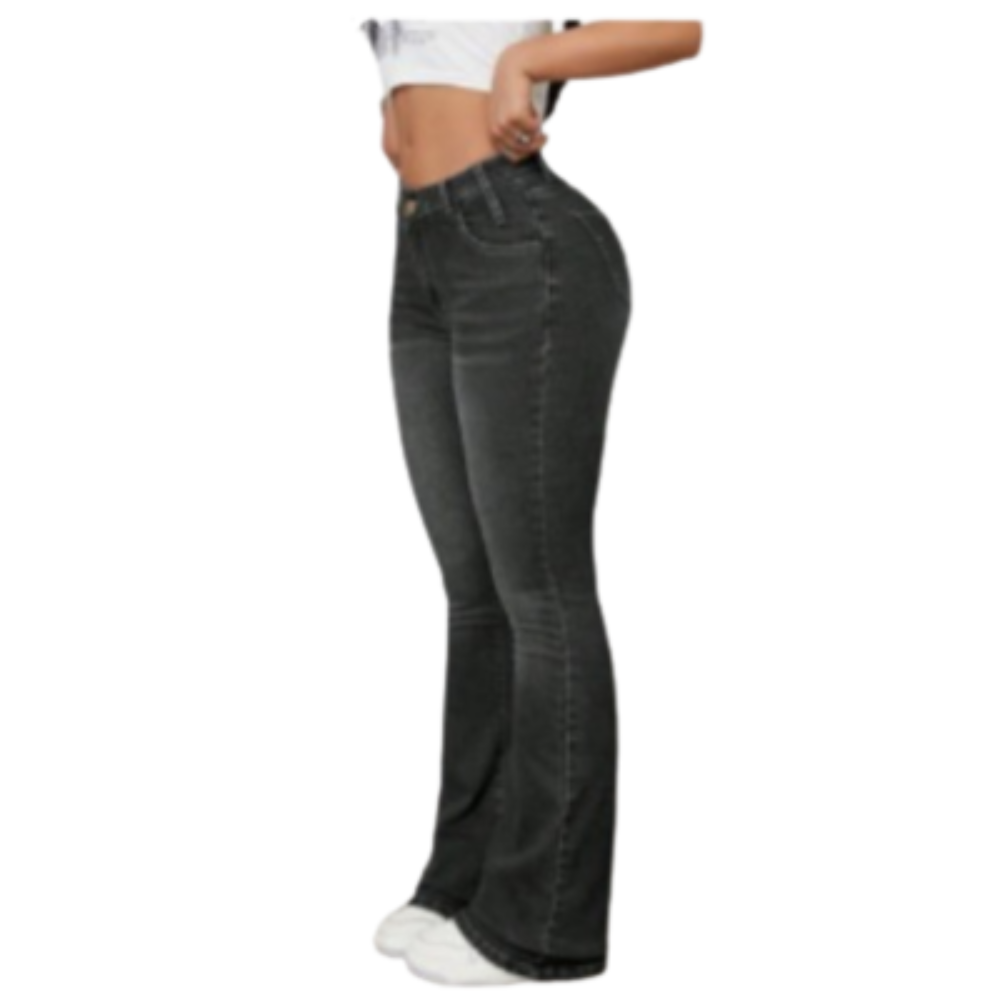 PANTALÓN MUJER GRIS OSCURO FLARE JEANS STRECH - 3