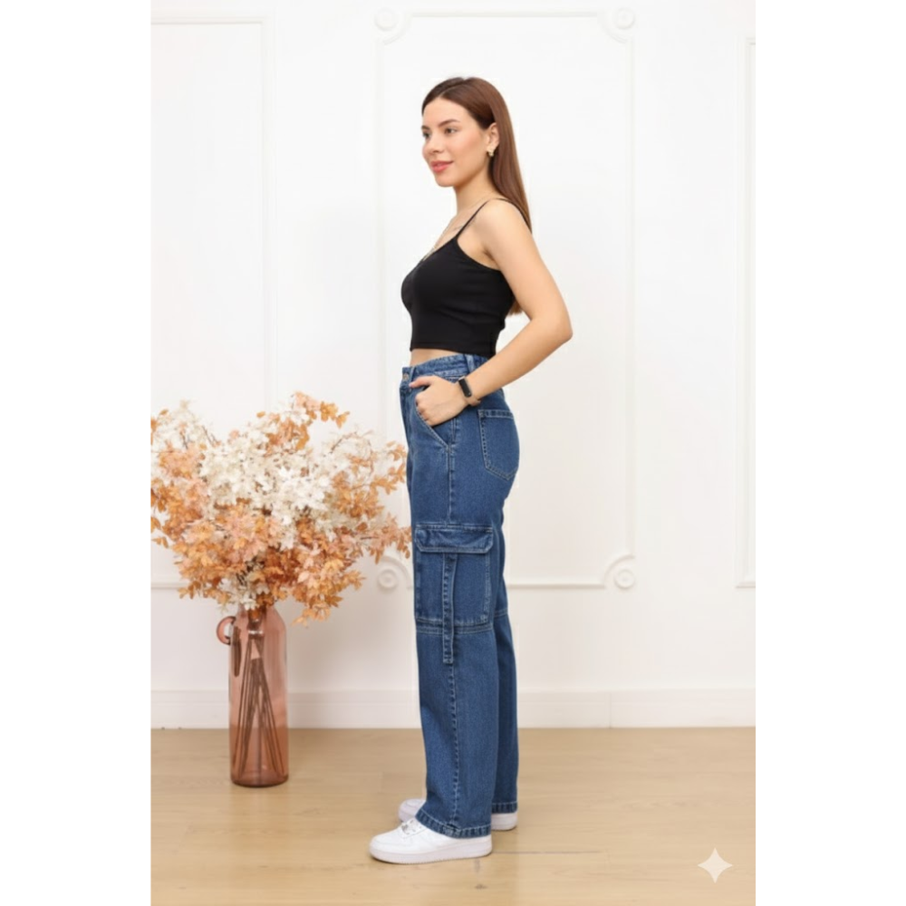 PANTALON CARGO FROSTREADO - DENIN RIGIDO AZUL - 3