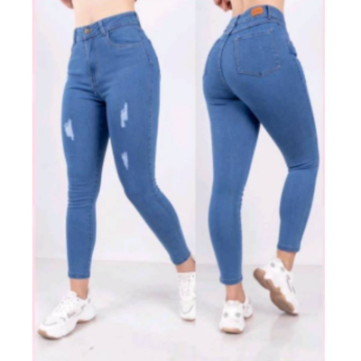PANTALON JEAN STRECH RASGADO - CELESTE - 1