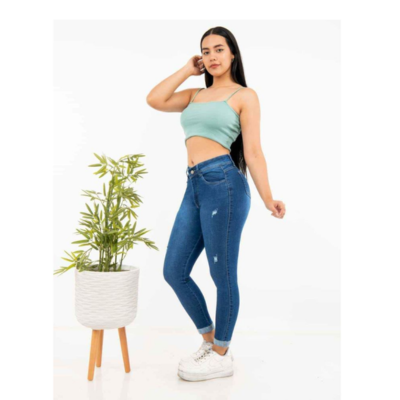 PANTALON JEAN STRECH RASGADO - AZUL - 1