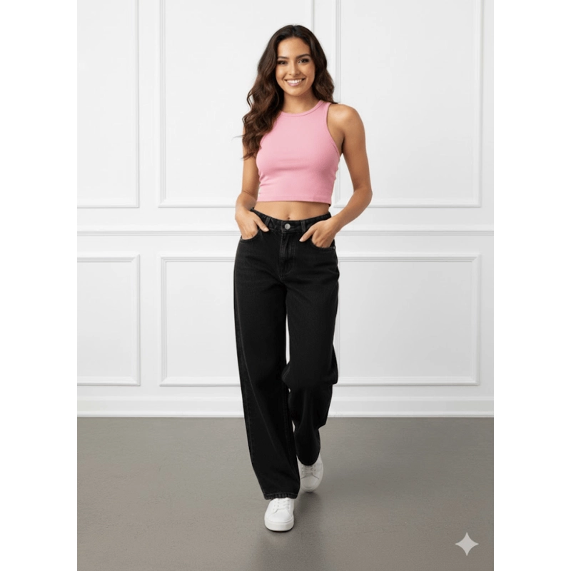 BAGGY JEAN CONFORT PANTALON - NEGRO - 1
