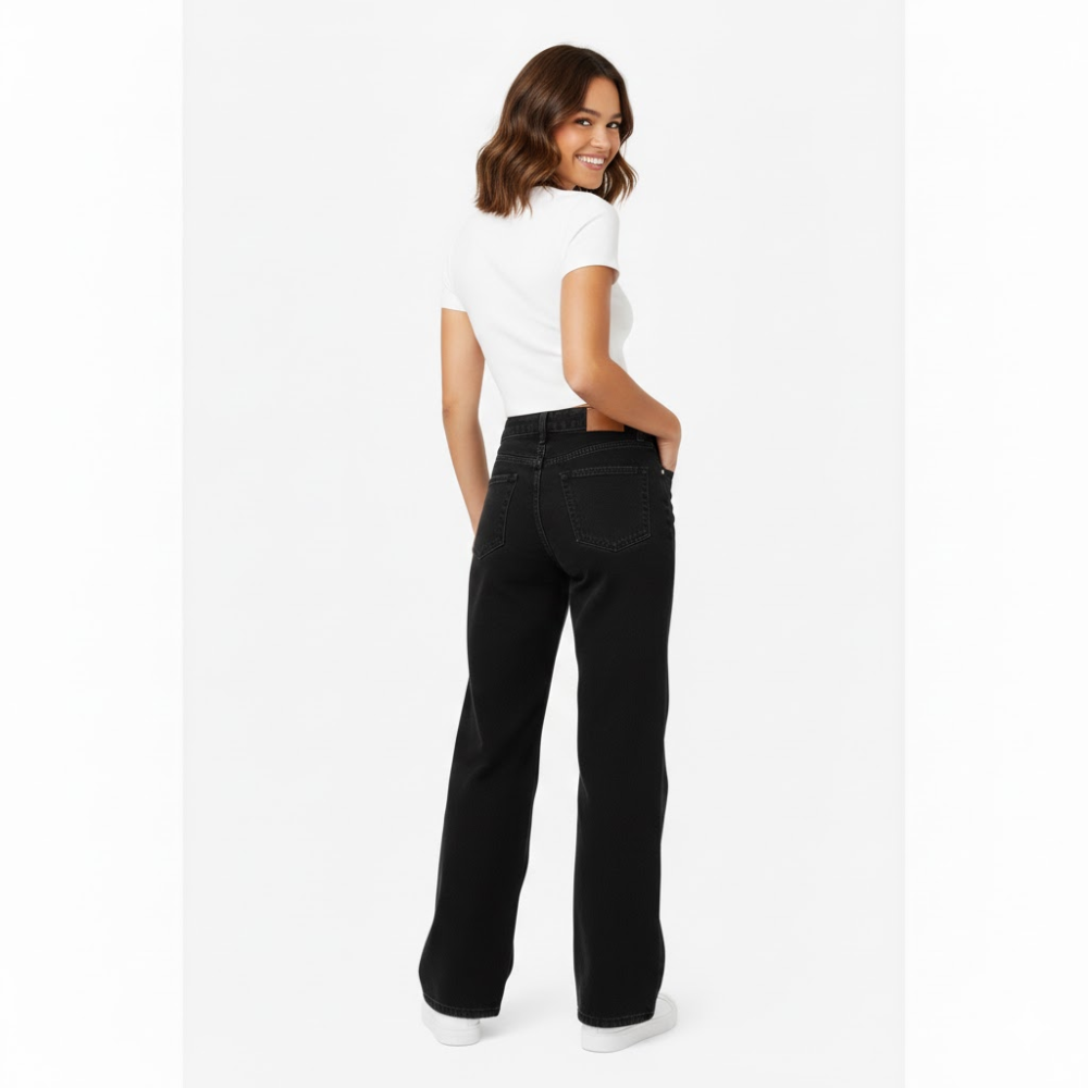 PANTALON JEAN WIDE LEG - JEAN RIGIDO - NEGRO - 3