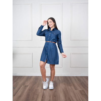 VESTIDO MARINA MANGA LARGA - DENIN RIGIDO - 1