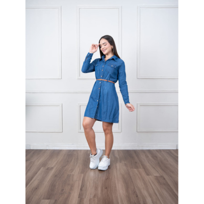 VESTIDO MARINA MANGA LARGA - DENIN RIGIDO - 1