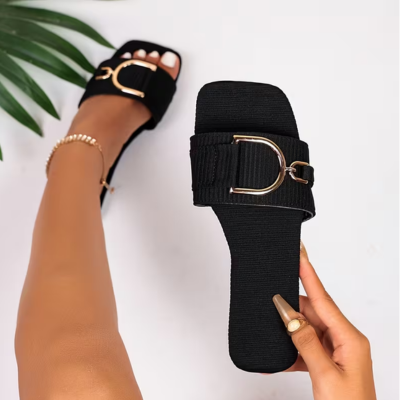 SANDALIAS PLANAS DAMA - NEGRO - 1