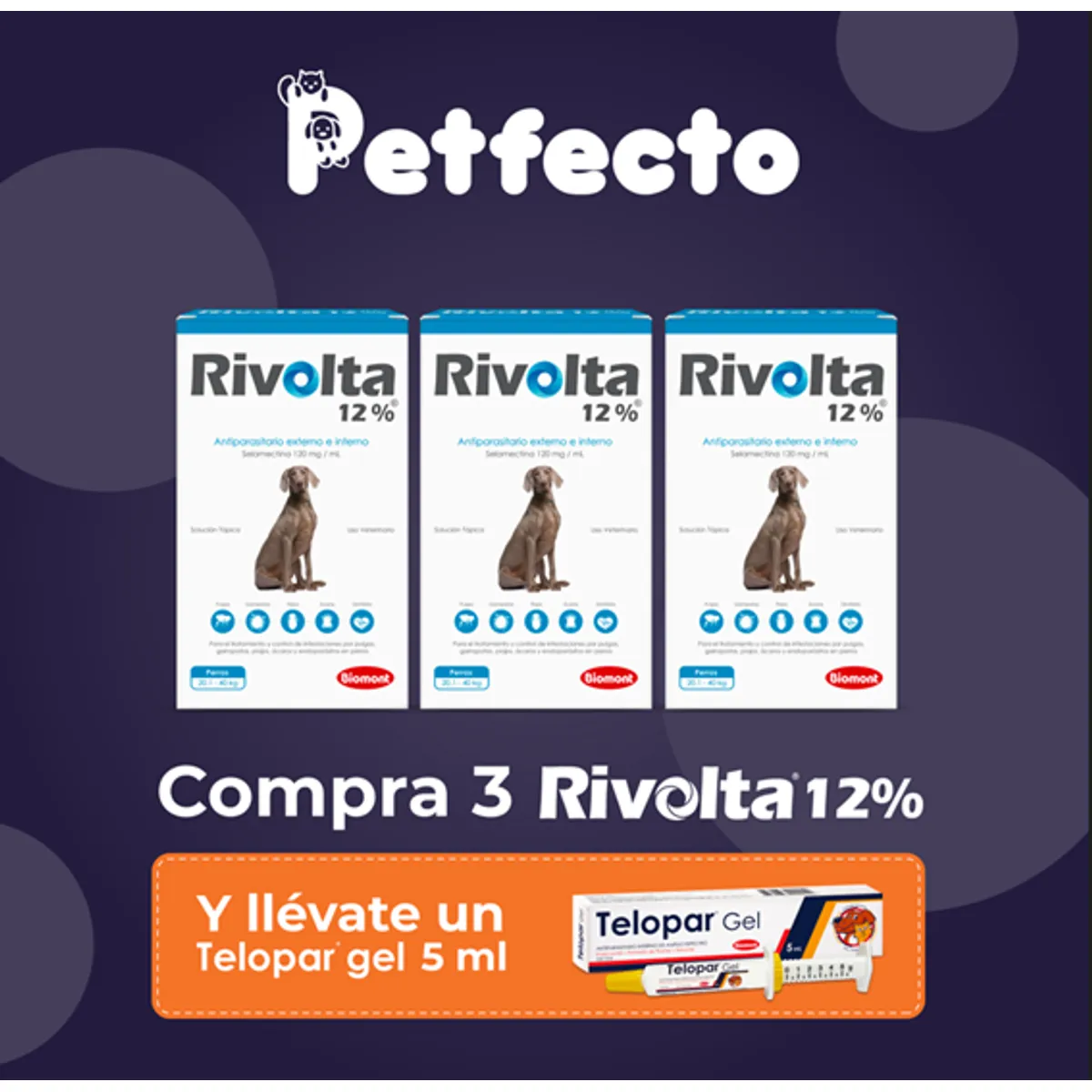 ANTIPULGAS RIVOLTA 12% X 2 ML (20.1 - 40 KG.) - 3 PIPETAS + 1 TELOPAR 5ML - 1