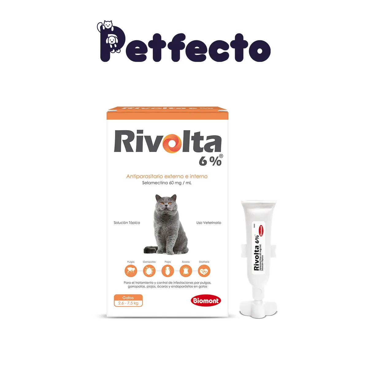 ANTIPULGAS PARA GATOS RIVOLTA 6% DE 2.6 A 7.5 KG. - 1