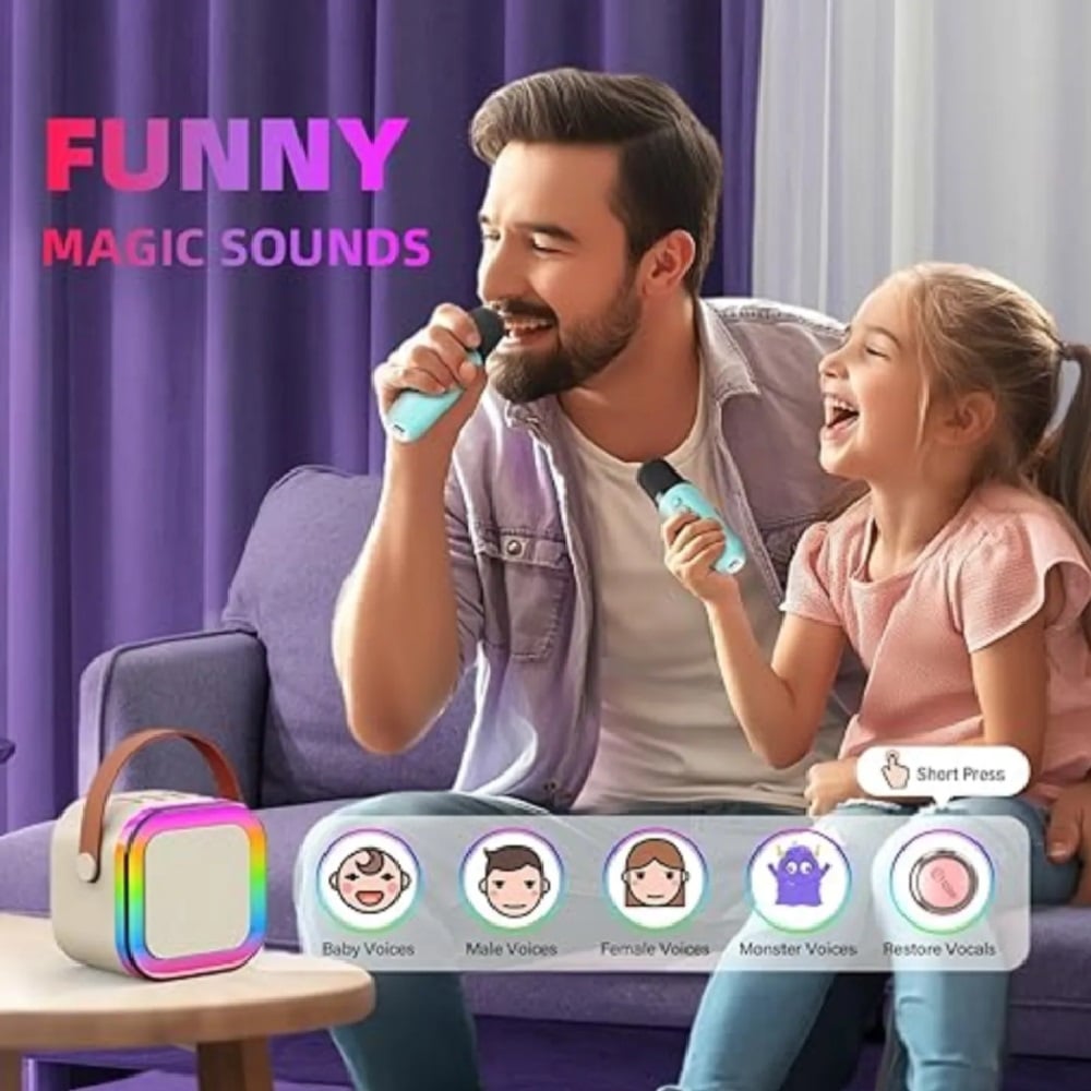MINI PARLANTE KARAOKE PARA NIÑOS + 2 MICRÓFONOS INALÁMBRICOS - 4