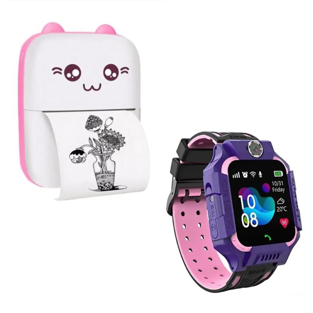 SMARTWATCH Q19 PARA NIÑAS + MINI IMPRESORA TÉRMICA GATITO - 1