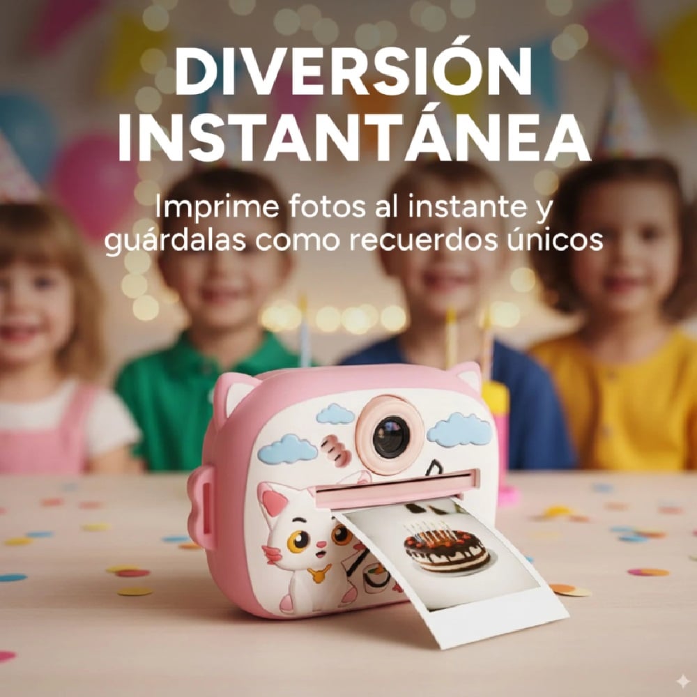 Cámara Infantil Instantánea con Impresora 5 Rollos Fotos al Instante Diseño Kawaii - 2