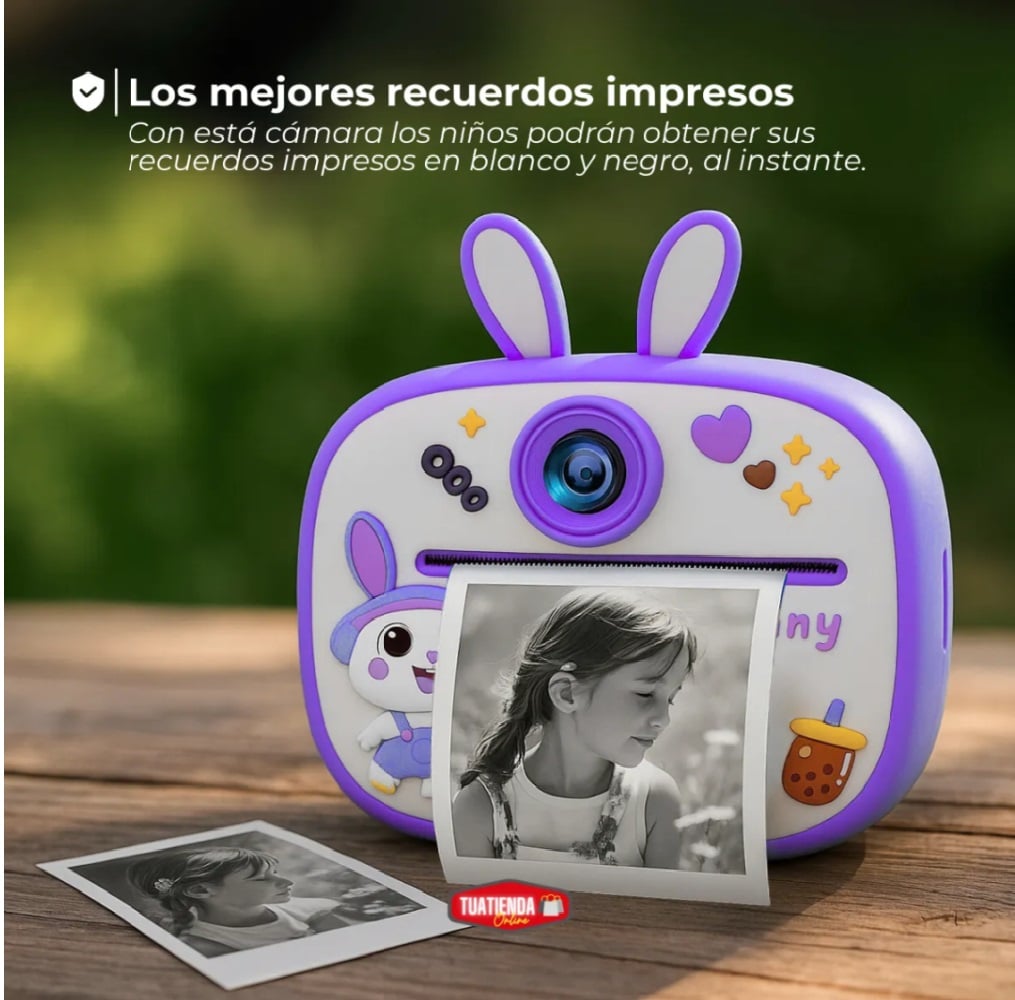 Cámara Infantil Instantánea con Impresora 5 Rollos Fotos al Instante Diseño Kawaii - 5