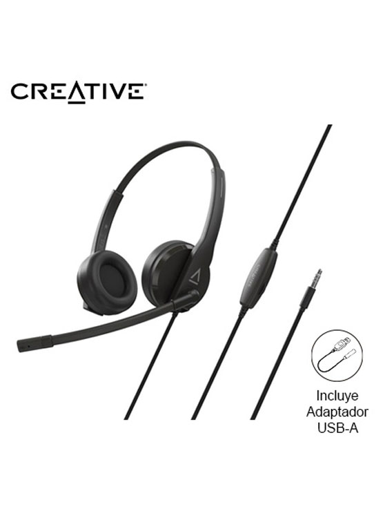 AUDIFONO C/MICROF. CREATIVE HS-230 3.5MM/ADAPTADOR USB-A 40MM NOISE-CANCELLING MUTE BLACK (51EF1110AA000) - 1
