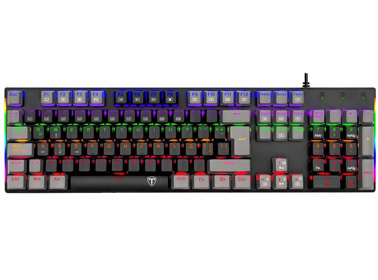 TECLADO T-DAGGER NAXOS RAINBOW, SPANISH T-TGK310-GW-SP BLACK/GREY RED SWICH - 1
