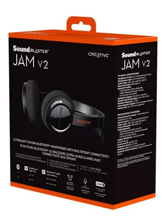 AUDIFONO C/MICROF. CREATIVE SB JAM V2 BT MULTIPOINT 32MM DUAL MIC LIGERO 84G CARGA USB-C APTX-HD/APTX LL/APTX/SBC BLACK (51EF0950 - 3