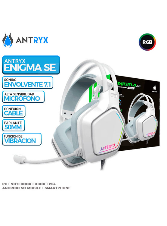 AUDIFONO C/MICROFONO ANTRYX ENIGMA SE WHITE 7.1 VIRTUAL, VIBRADOR, USB (AGH-7320WR7V) - 1