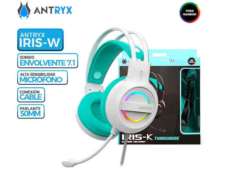 AURICULAR ANTRYX IRIS-W TURQUESA, 7.1 VIRTUAL SURROUND, USB, RAINBOW - 1
