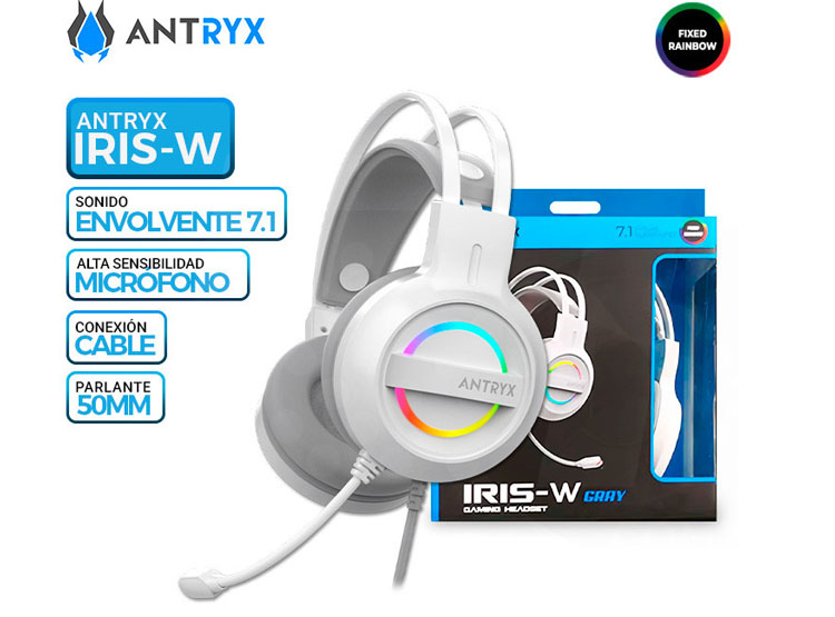 AURICULAR ANTRYX IRIS-W GRIS, 7.1 VIRTUAL SURROUND, USB, RAINBOW - 1