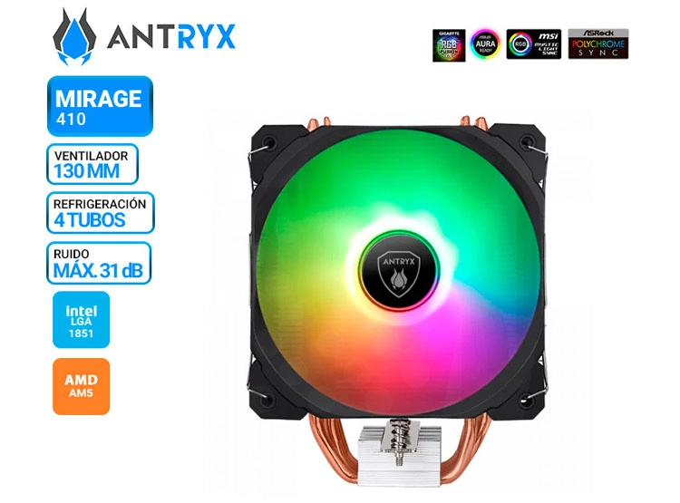 COOLER DE PROCESADOR ANTRYX MIRAGE 410, ARGB - 1