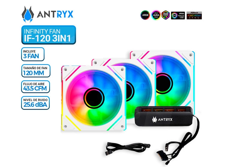 KIR ARGB ANTRYX IF-120 INFINITY FAN WHITE, 120MM X 3, C/CONTROLADOR - 1