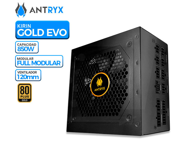 FUENTE DE PODER ANTRYX KIRIN GOLD EVO 850W, 80 PLUS GOLD MODULAR, 850W - 1