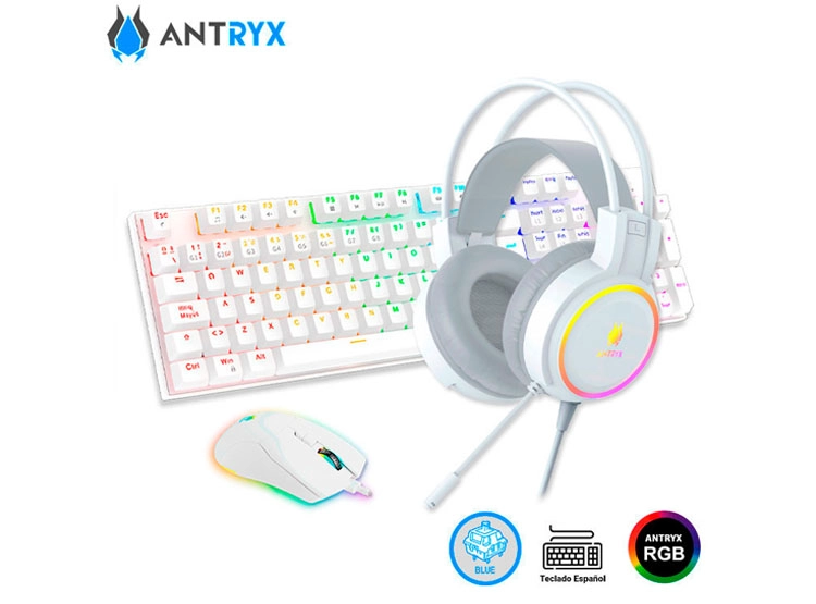 KIT GAMING ANTRYX GC-3100 X3 WHITE, TECLADO SWITCH BLUE, MOUSE, AURICULAR - 1