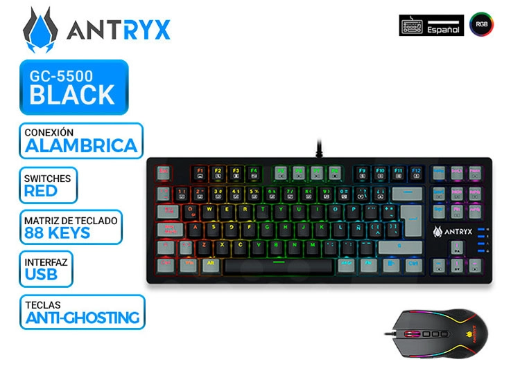 KIT GAMING ANTRYX GC-5500, TECLADO MECANICO + MOUSE, SWITCH RED - 1