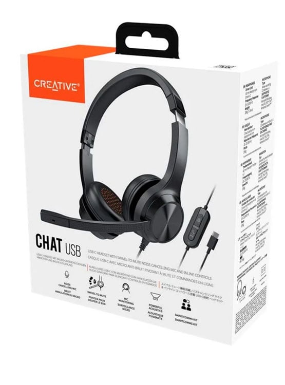 AUDIFONO C/MICROF. CREATIVE CHAT USB 40MM USB-C/ADAPTADOR USB-A NOISE-CANCELLING MUTE BLACK - 1