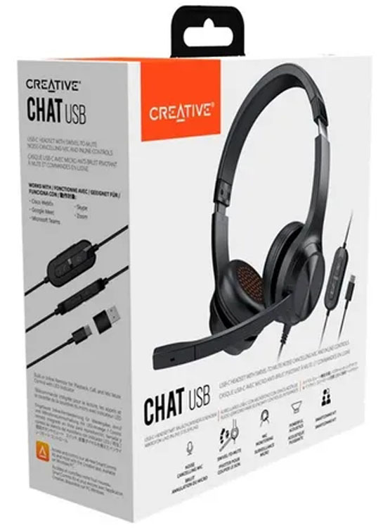 AUDIFONO C/MICROF. CREATIVE CHAT USB 40MM USB-C/ADAPTADOR USB-A NOISE-CANCELLING MUTE BLACK - 3