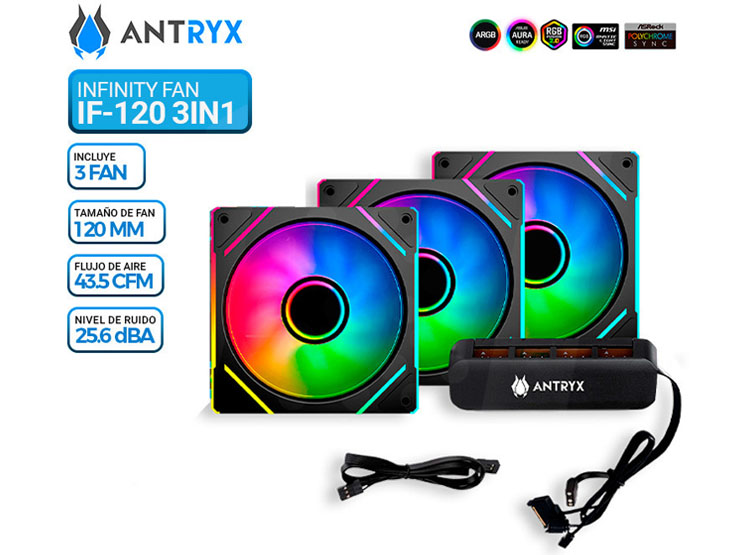 KIT ARGB ANTRYX IF-120 INFINITY FAN BLACK 120MM X 3, C/CONTROLADOR - 1