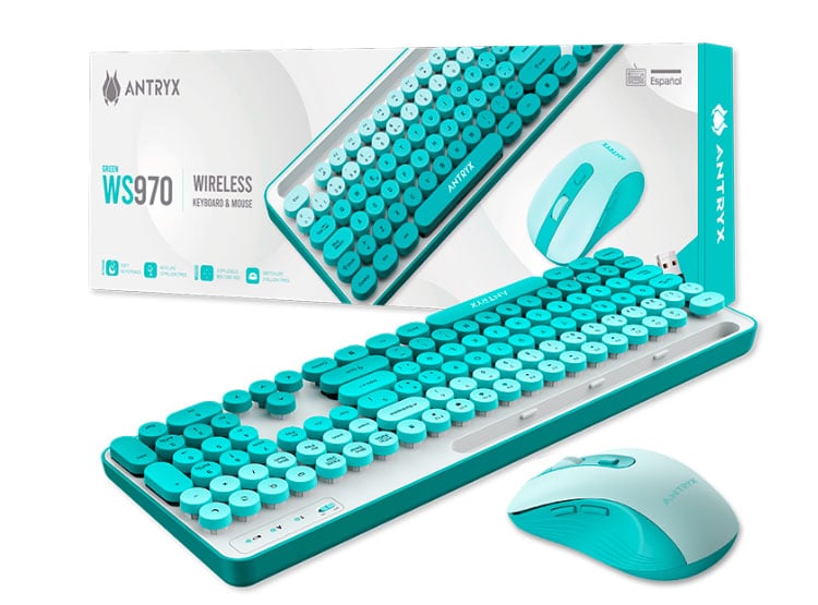TECLADO Y MOUSE ANTRYX WS-970 WIRELESS GREEN HOLDER SLOT (ASC-WS970GN) - 1