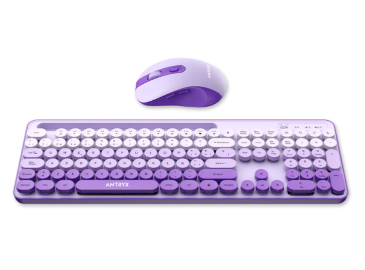 TECLADO Y MOUSE ANTRYX WS-970 WIRELESS PURPLE HOLDER SLOT (ASC-WS970PE) - 2