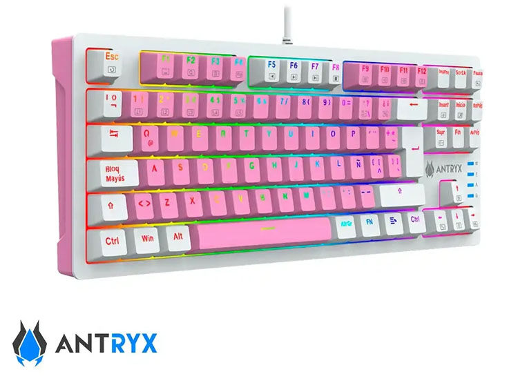 TECLADO GAMER ANTRYX CHROME STORM MK840 PINK (AMK-CS840PRE-SP) MECANICO, SWITCH RED, ROSADO - 2