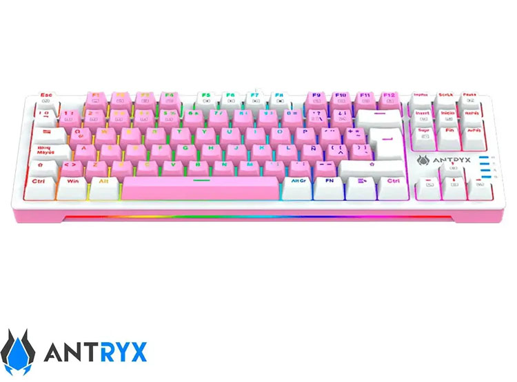 TECLADO GAMER ANTRYX CHROME STORM MK840 PINK (AMK-CS840PRE-SP) MECANICO, SWITCH RED, ROSADO - 3