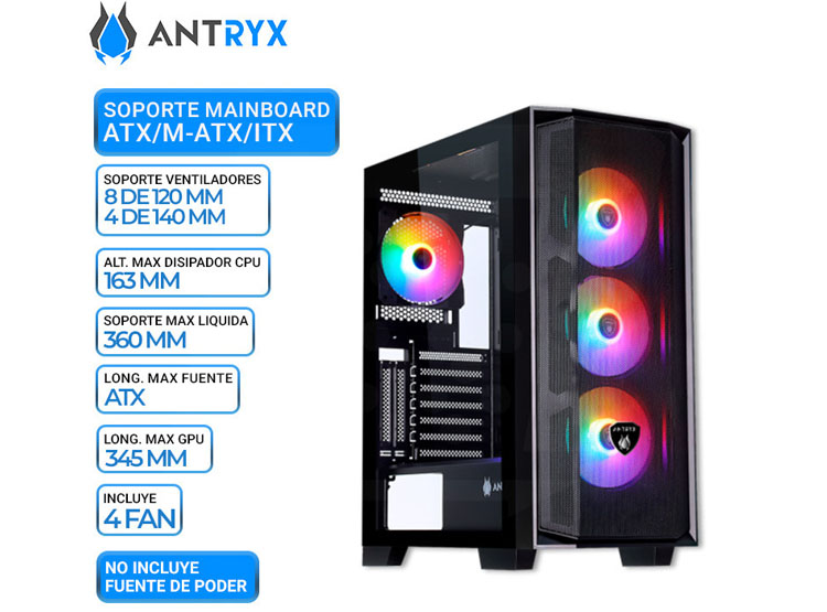 CASE ANTRYX RX-270 BLACK, FIXED RGB, FAN X4, V/TEMPLADO - 1
