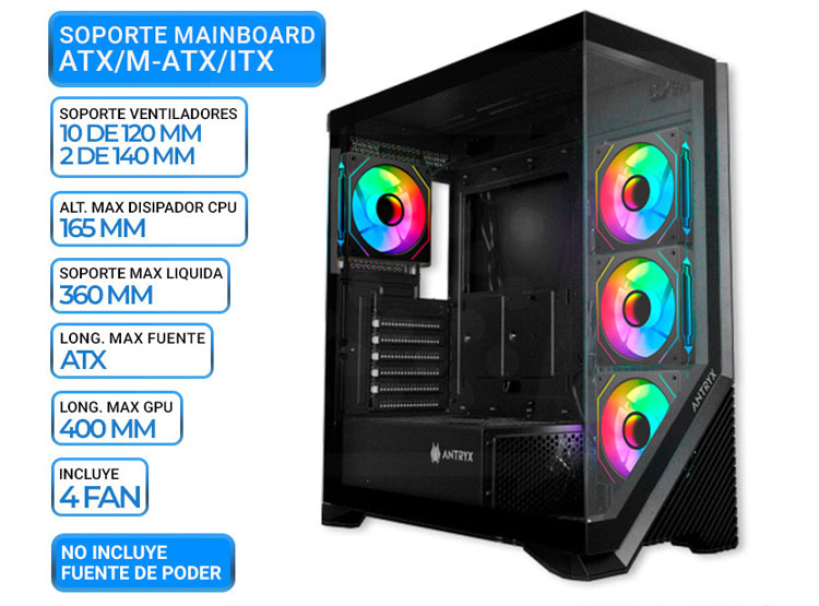 CASE ANTRYX FX-650 BLACK, FAN X4 ARGB, V/TEMPLADO - 1
