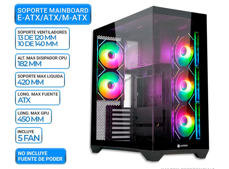 CASE ANTRYX FX 970 PRO, 5 COOLER ARGB, USB TIPO-C - 1
