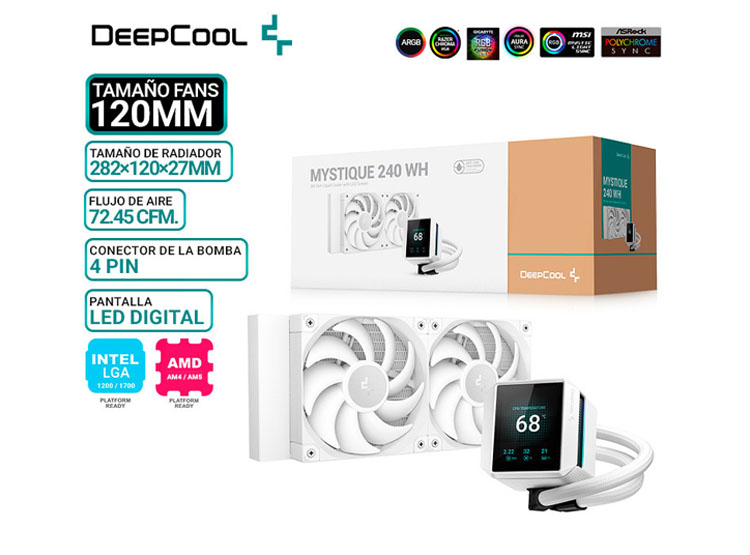 REFRIGERACION LIQUIDA DEEPCOOL MYSTIQUE 240 WH ARGB, PANTALLA - 1