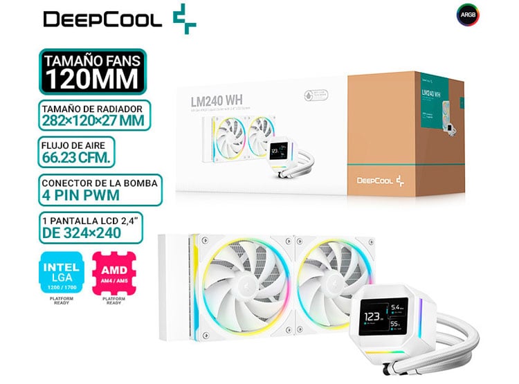 REFRIGERACION LIQUIDA DEEPCOOL LM240 WH, ARGB, PANTALLA - 1