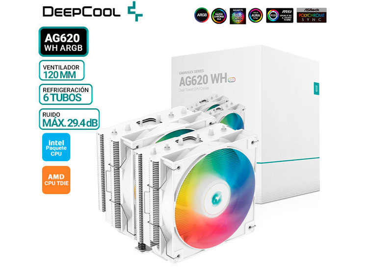 COOLER DE PROCESADOR DEEPCOOL AG620 WH, ARGB - 1