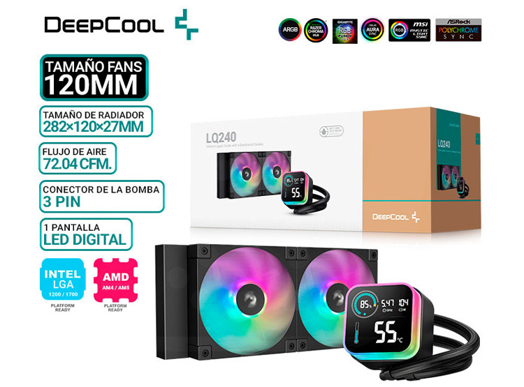 REFRIGERACION LIQUIDA DEEPCOOL LQ240, PANTALLA, ARGB - 1