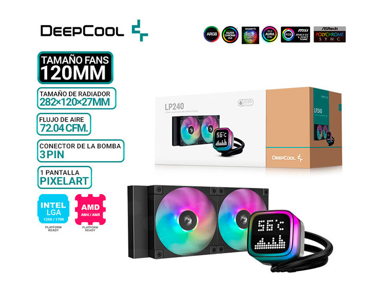 REFRIGERACION LIQUIDA DEEPCOOL LP240, PANTALLA, ARGB - 1