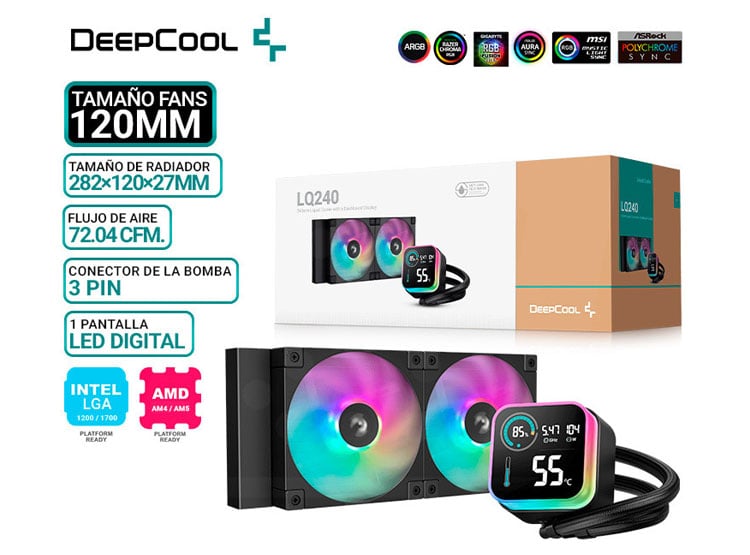 REFRIGERACION LIQUIDA DEEPCOOL LQ240, PANTALLA, ARGB - 1
