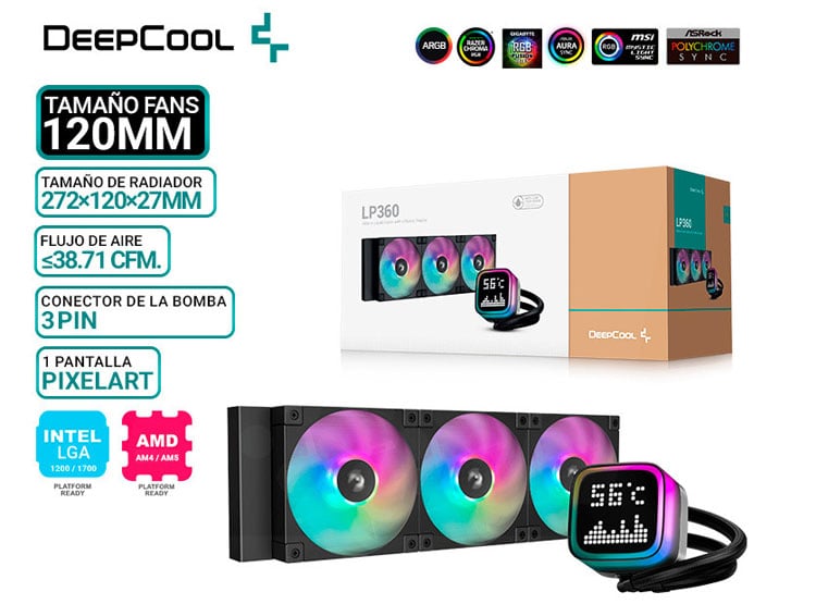 REFIRGERACION LIQUIDA DEEPCOOL LP360, PANTALLA, ARGB - 1