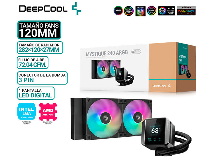 REFRIGERACION LIQUIDA DEEPCOOL MYSTIQUE 240 ARGB, PANTALLA - 1