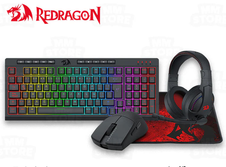 COMBO REDRAGON 4 EN 1 S147-SP TECLADO K515 SPANISH + MOUSE M724 + AURICULAR H211 + PAD P016 - 1