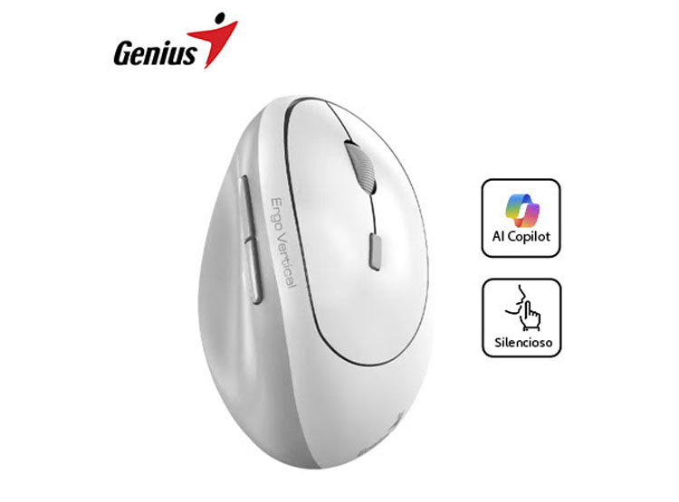 MOUSE GENIUS ERGO 8350S AI COPILOT DUAL WIRELESS/BT VERTICAL 6-BOT SILENT WHITE GREY - 1