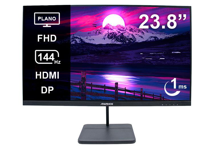 MONITOR PLANO ADVANCE ADV-2454S 23.8' FHD IPS 144HZ 1MS HDMI DP AUDIO OUT PARLANTES NEGRO - 1